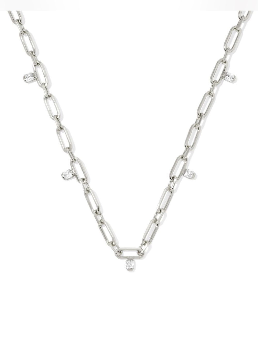 Kendra Scott Cecelia Silver Crystal Chain Necklace in White CZ